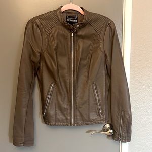 Express Women's Olive Brown Leather Moto Jacket